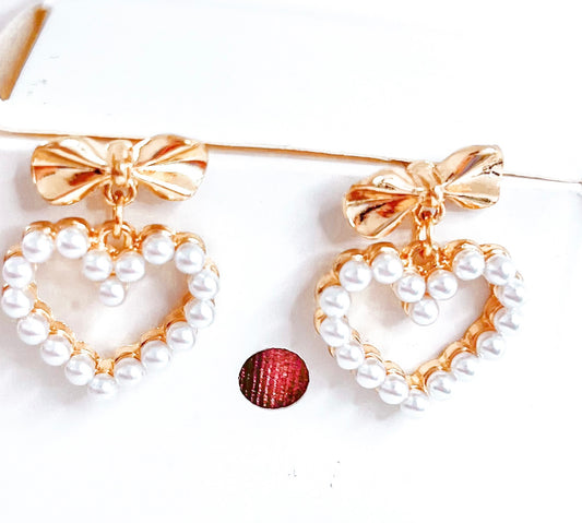 Pearls  Bowknot Heart Drop Earrings