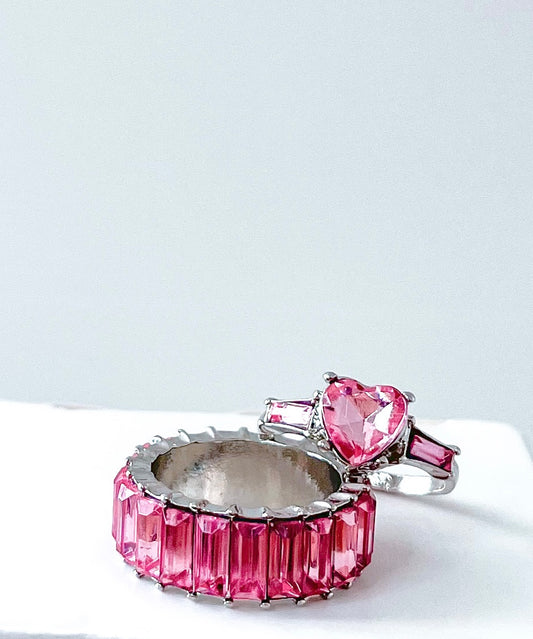 Rings with Zirconia Stones Pink Heart