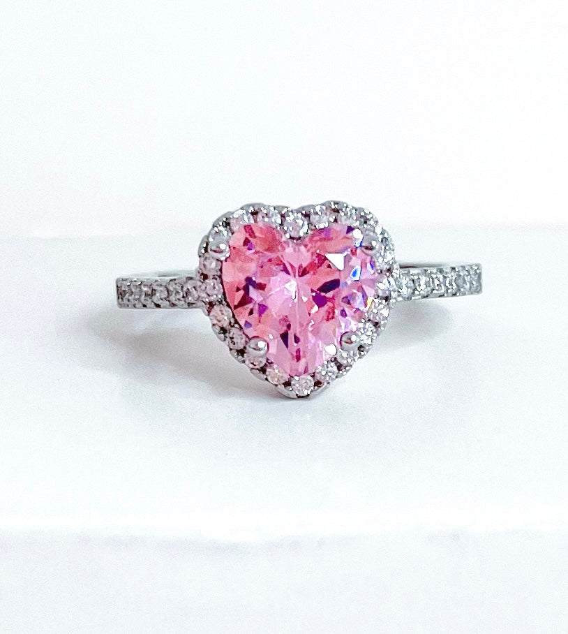 Elegant Heart Pink Diamond Ring 925 Sterling Silver